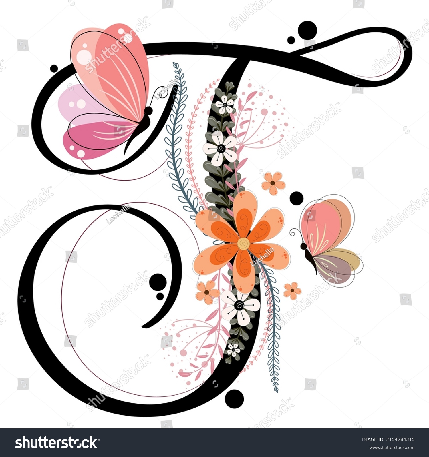 Alphabet Letters Floral Letter T Vector Stock Vector (Royalty Free ...