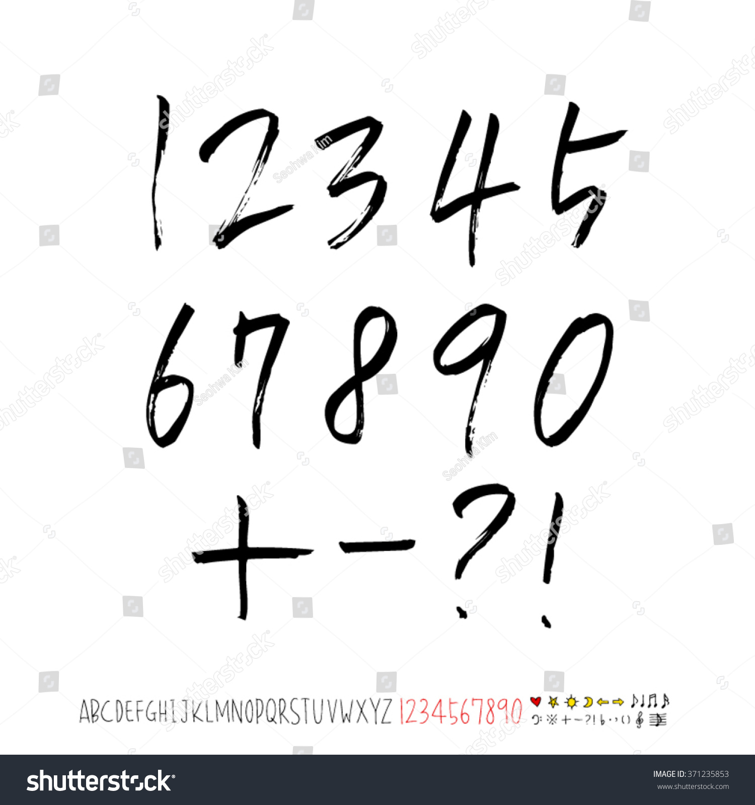Alphabet Number Hand Drawn Calligraphy Vector Stock Vector (Royalty ...