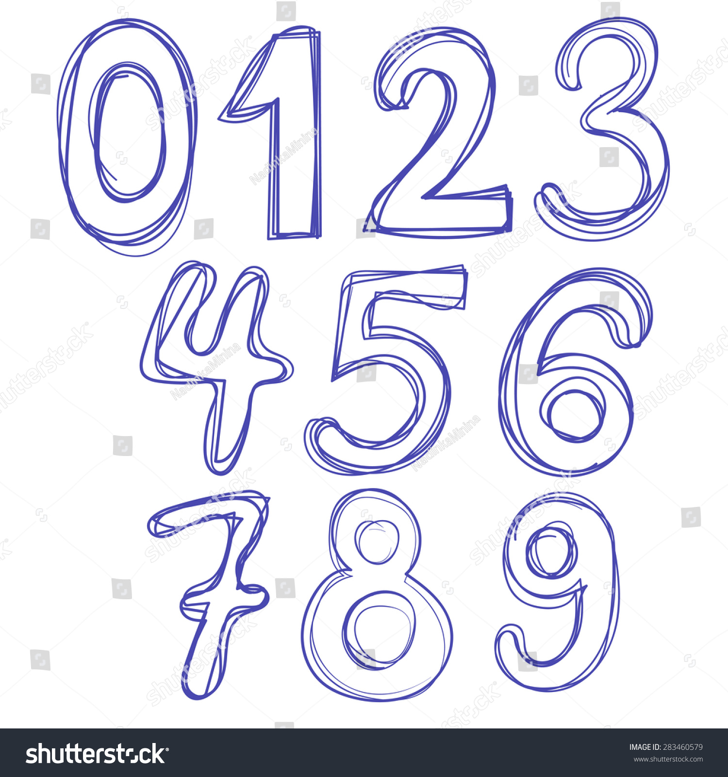 Alphabet Numbers Handdrawn Doodle Sketch Vector Stock Vector 283460579 ...