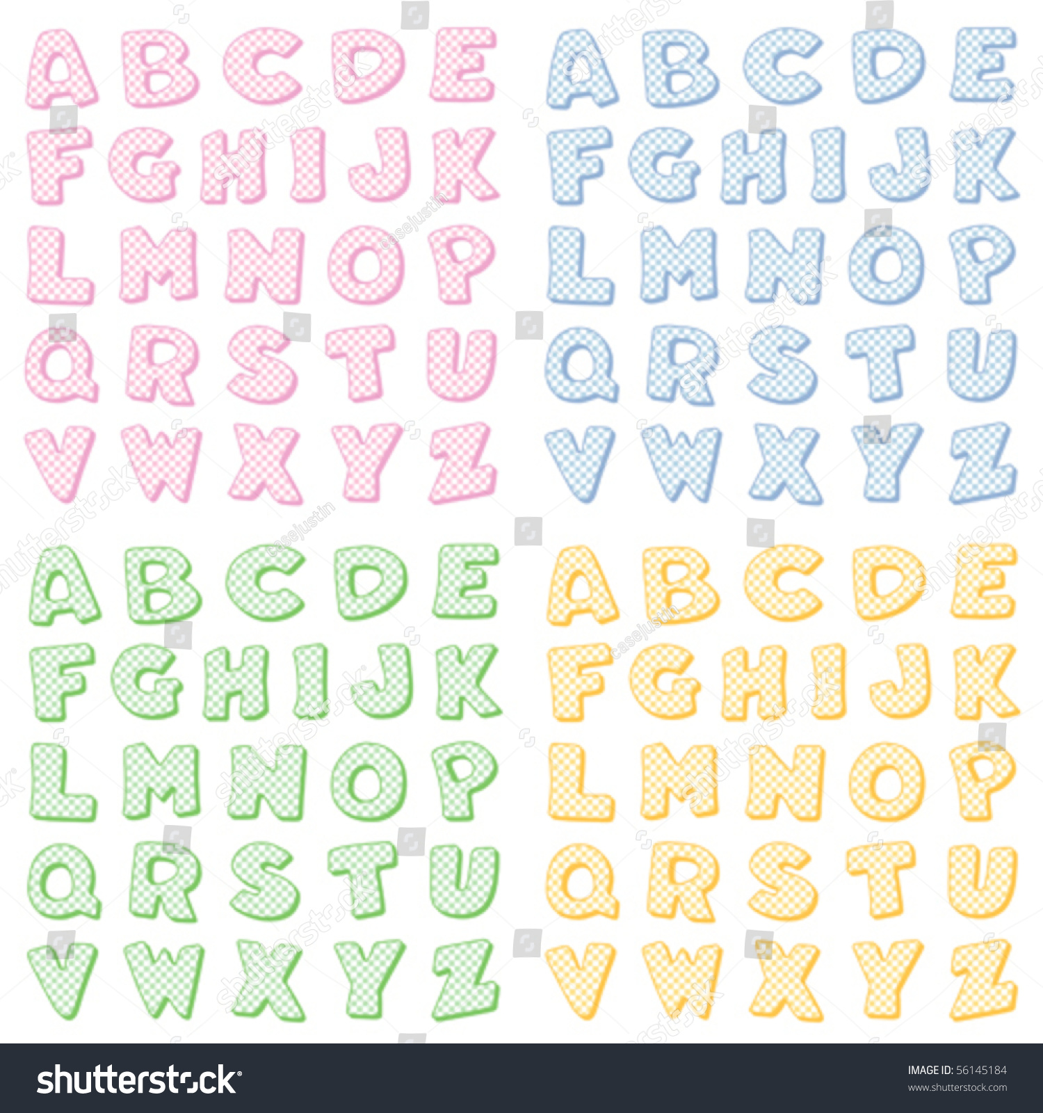 Alphabet, Pastel Gingham Check, Four Versions: Pink, Blue, Green And ...