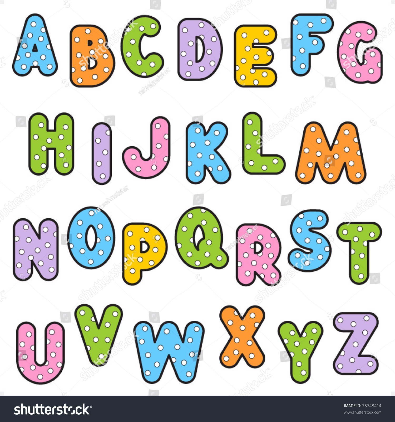 Alphabet Set Colorful Polkadot Pattern Vector Stock Vector 75748414 ...