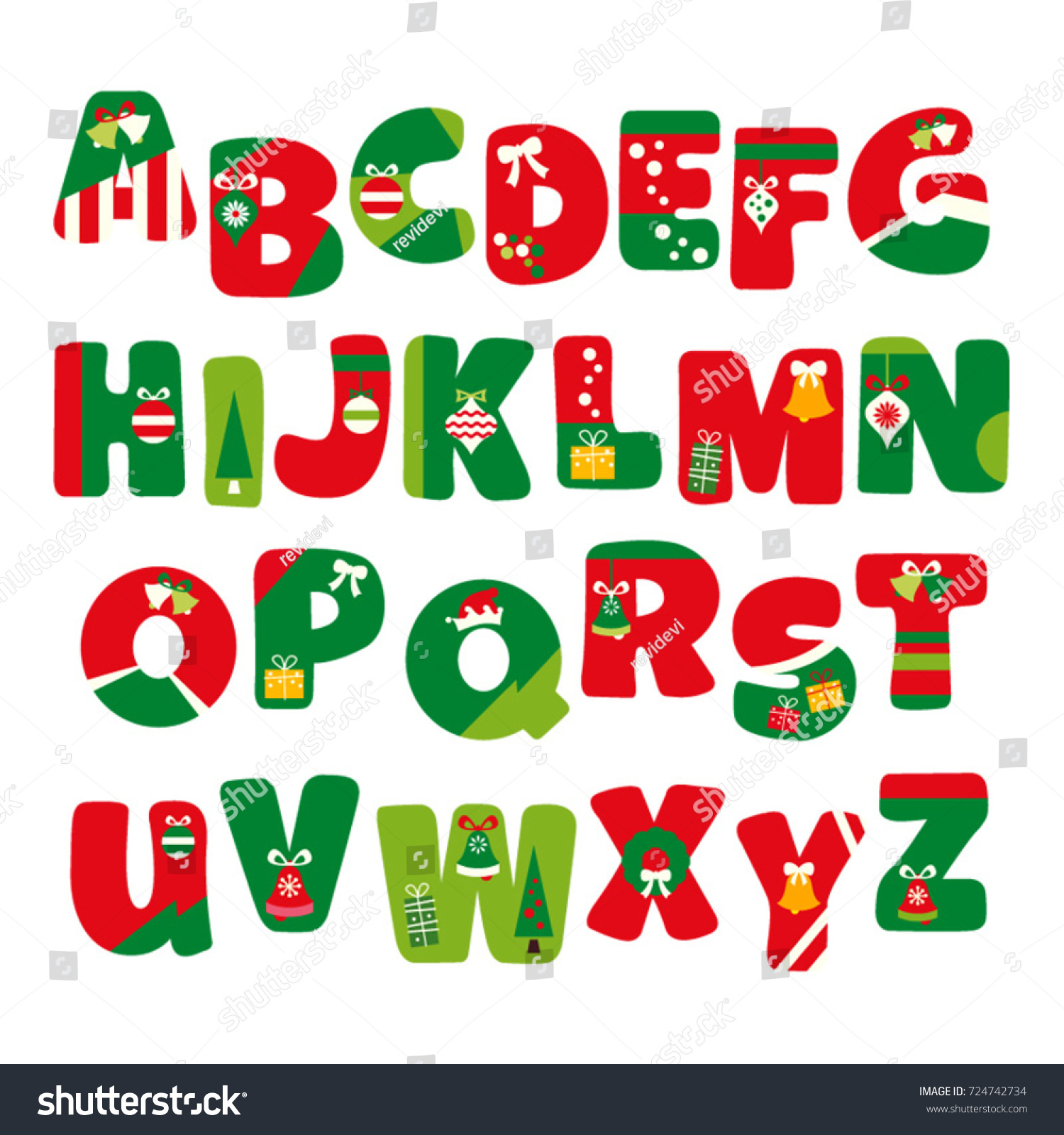 Alphabet Vector Christmas Theme Red Green Stock Vector 724742734