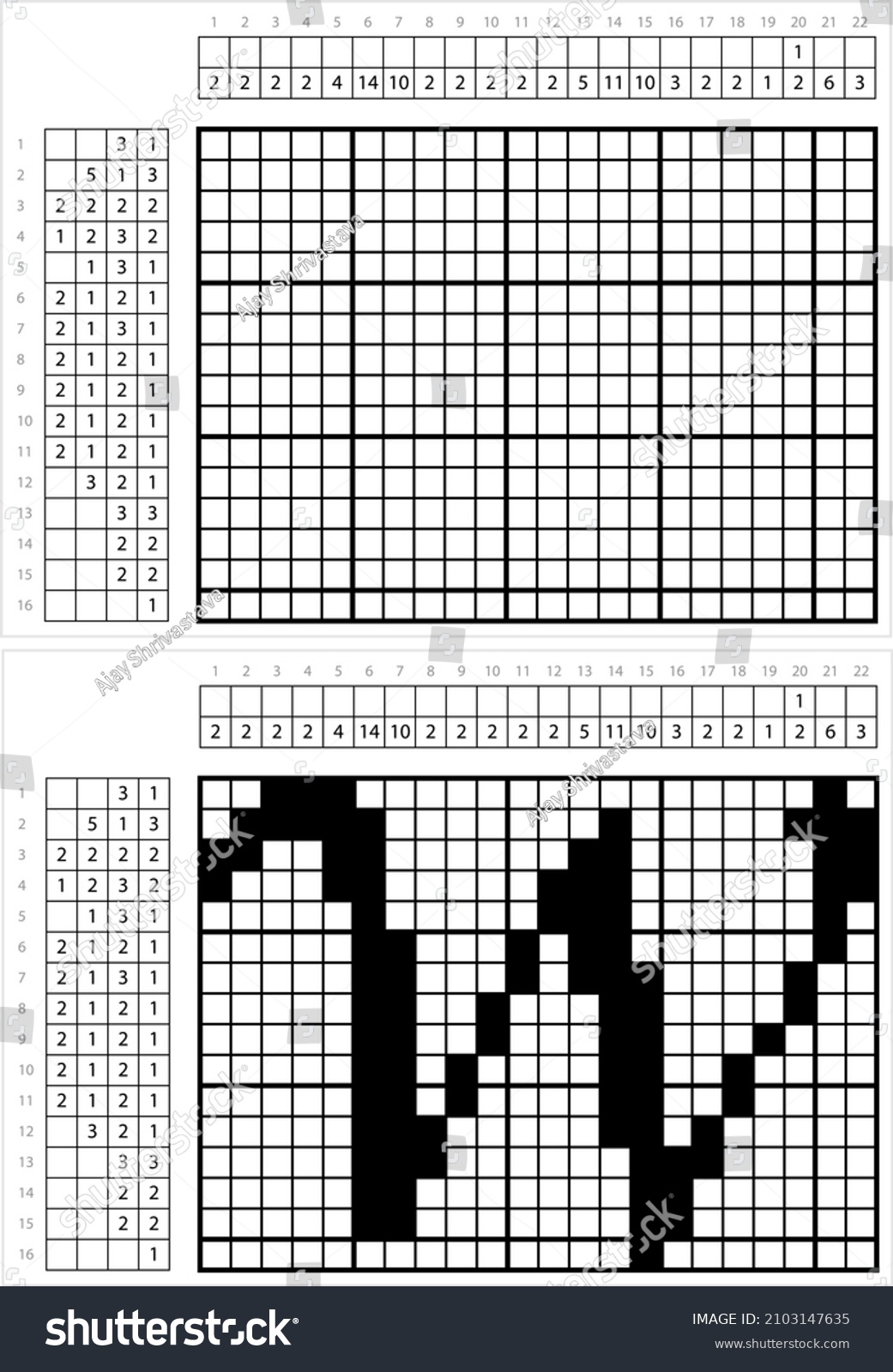 Alphabet W Nonogram Pixel Art Character Stock Vector (Royalty Free ...