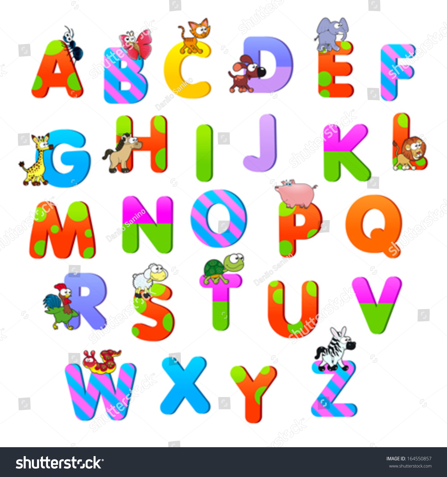 Alphabet With Animals. Funny Cartoon And Vector Isolated Items ...