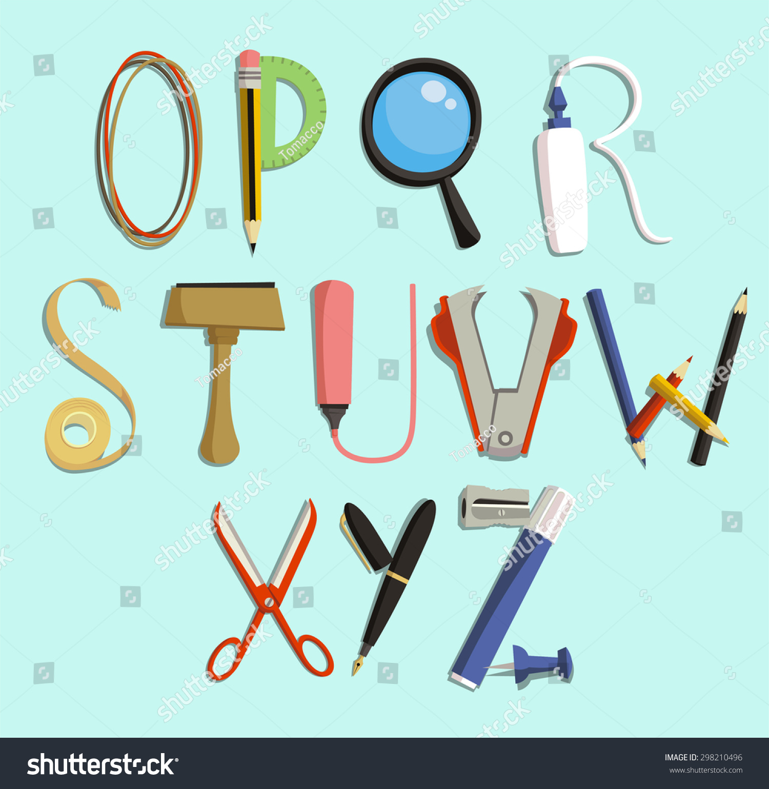 Alphabet Office Supply Objects Vector Illustration Stock Vector Royalty Free