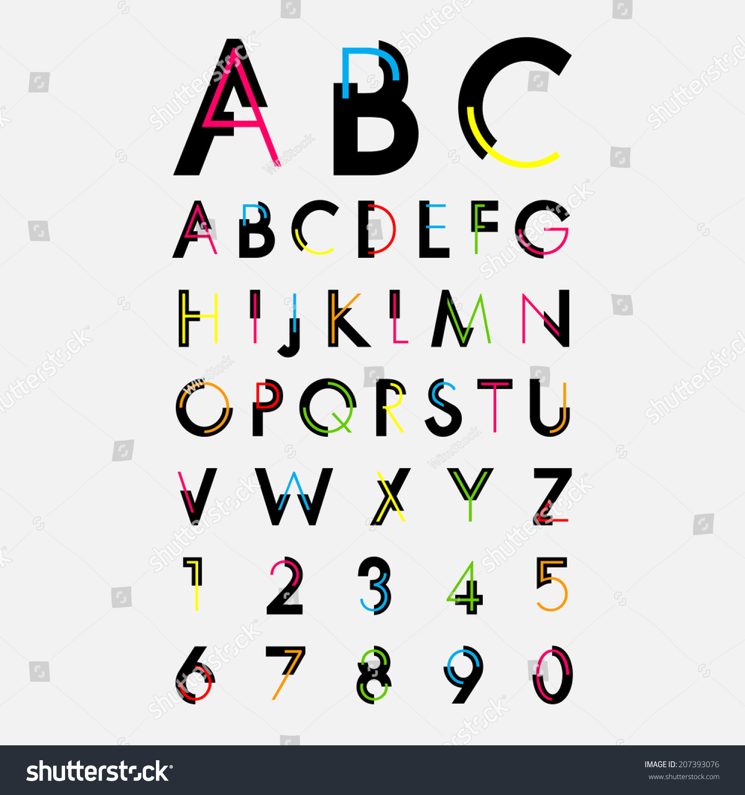 Alphabetic Fonts And Numbers Stock Vector Illustration 207393076 ...