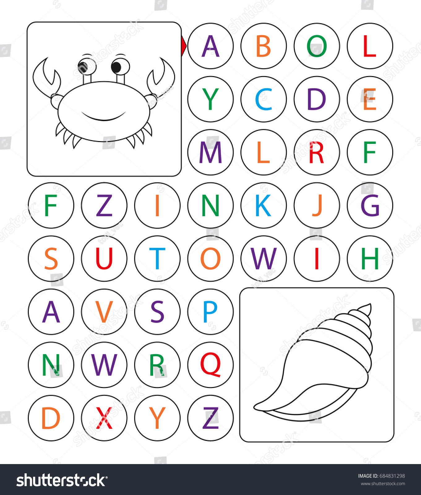 Alphabetic Labyrinth Puzzle Worksheet Learning Letters Stock Vector