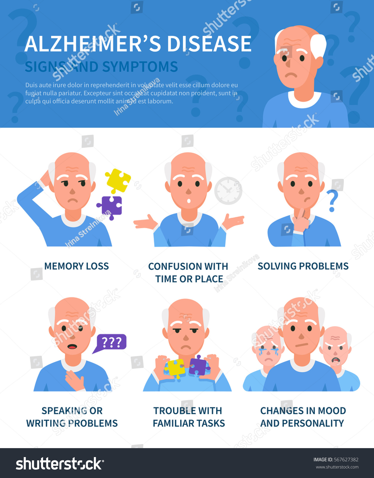 Alzheimers Disease Vector Infographic About Signs Stock
