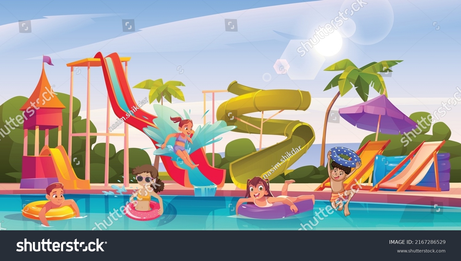 Amazing Aqua Park Adult Kid Recreation Stock Vector (Royalty Free ...