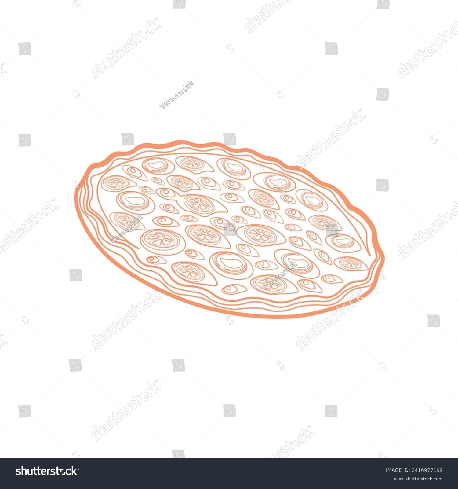 recommend clip art: Amazing pizza, enough for everyone and satisfy your hunger, isolate, vector, meal, sausage, kitchen, fast food, tomato, line art, meat