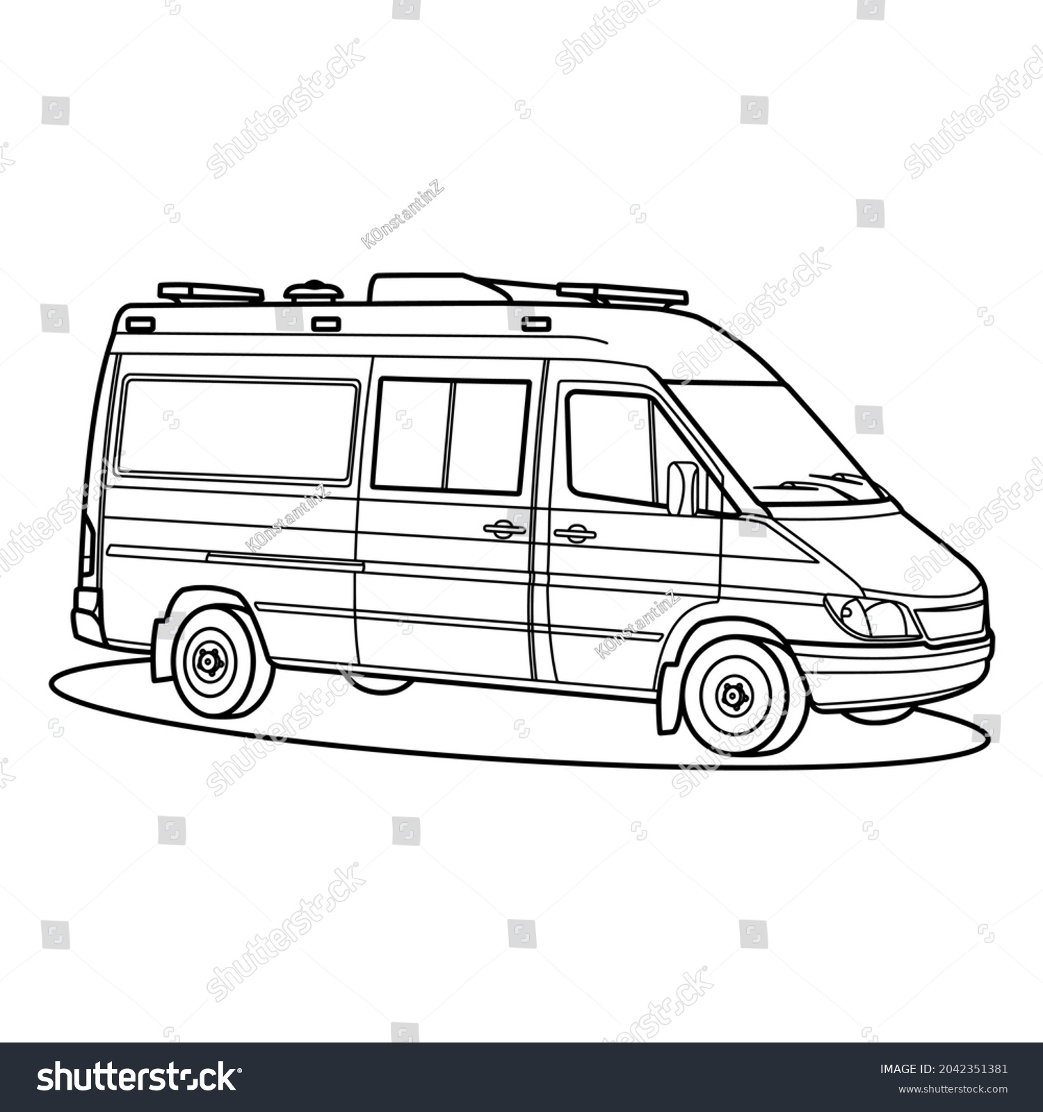 recommend clip art: Ambulance car is drawn with a contour line. Flat design, doodles. Vector illustration for infographic and coloring