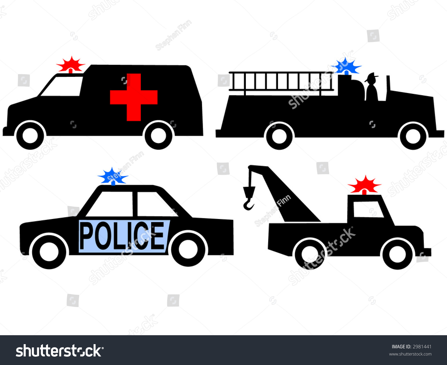 Ambulance Police Car Fire Truck Tow Stock Vector 2981441 - Shutterstock