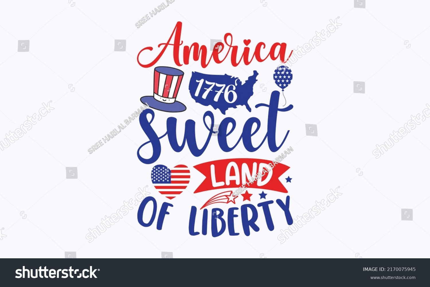 SVG of america 1776 sweet land of liberty -  4th of July fireworks svg for design shirt and scrapbooking. Good for advertising, poster, announcement, invitation, Templet svg