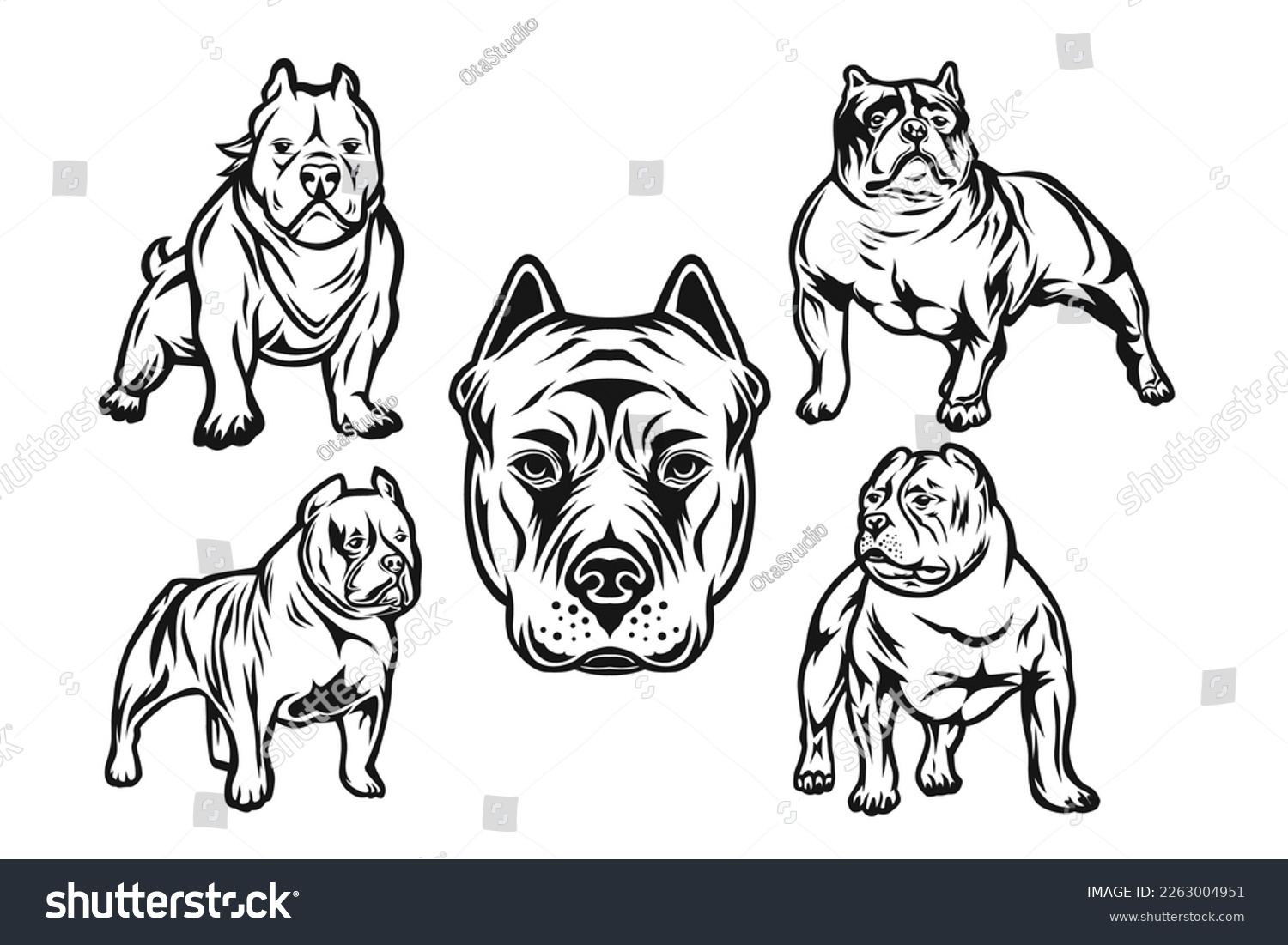 SVG of American bulldog vector black and white line art bundle svg