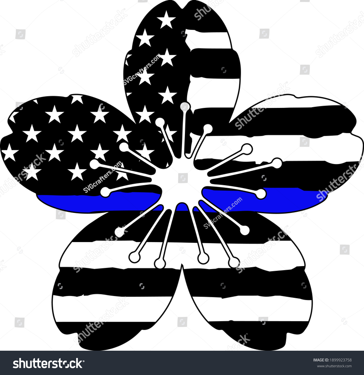 SVG of American Cherry blossom Blue Line, American Police blue line svg