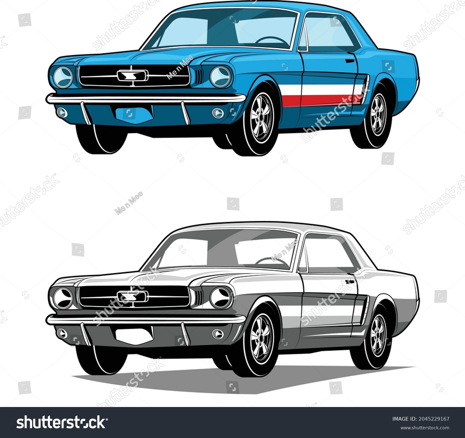SVG of American Classic Muscle Cars Blue Red Black and White svg