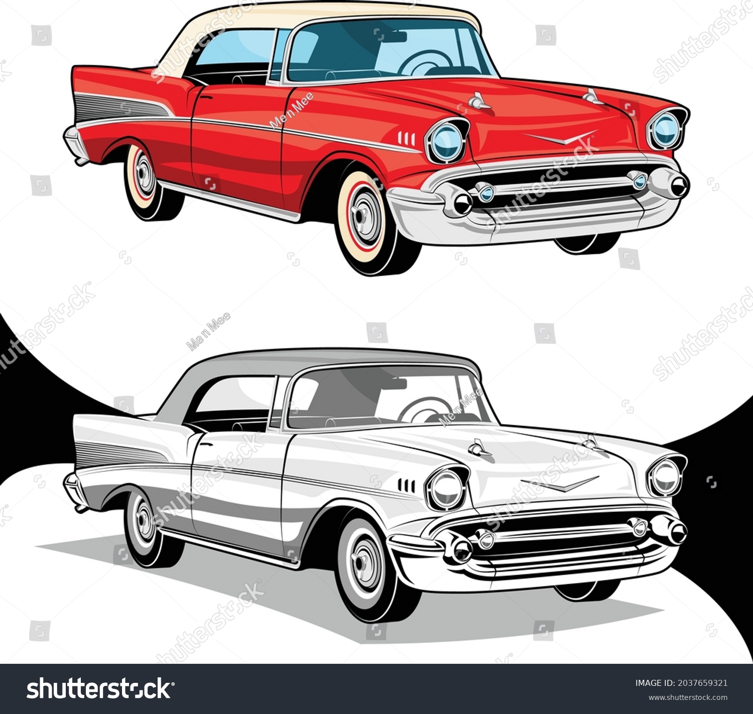 SVG of American Classic Muscle Cars Red Black and White svg