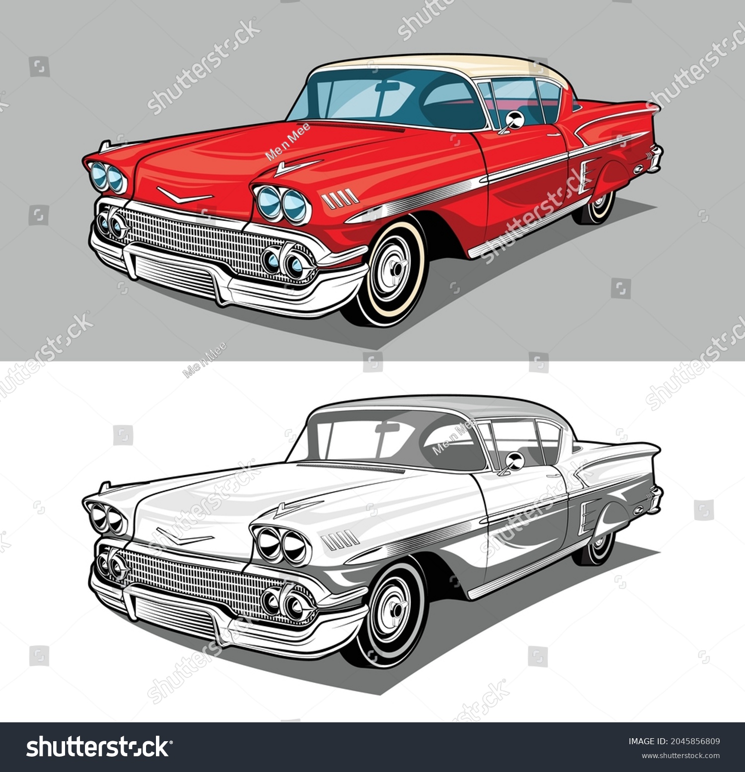 SVG of American Classic Muscle Cars Red Black and White 2 svg
