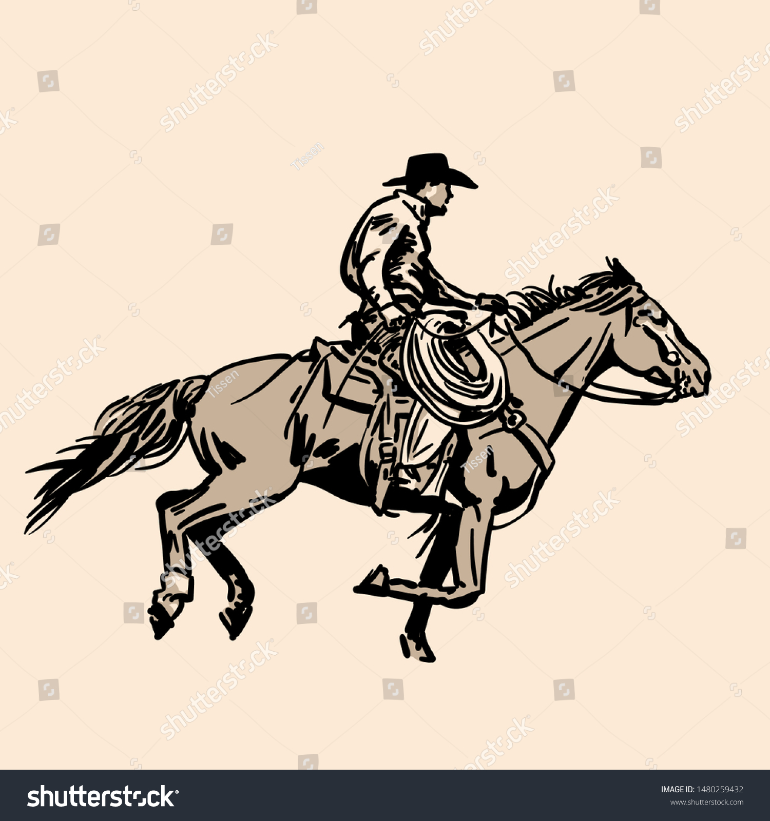 American Cowboy Riding Horse Hat Lasso Stock Vector (Royalty Free ...