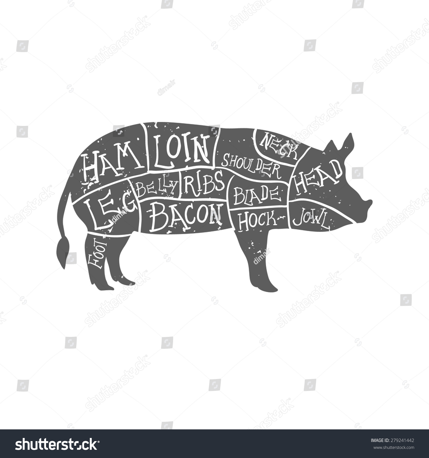 American Cuts Pork Vintage Typographic Handdrawn Stock Vector 279241442 ...