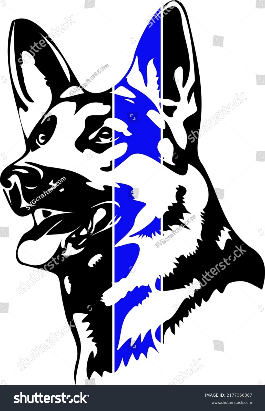 SVG of American Distressed Flag 01a Blue Line with Dog, German Shepherd Blue Line svg