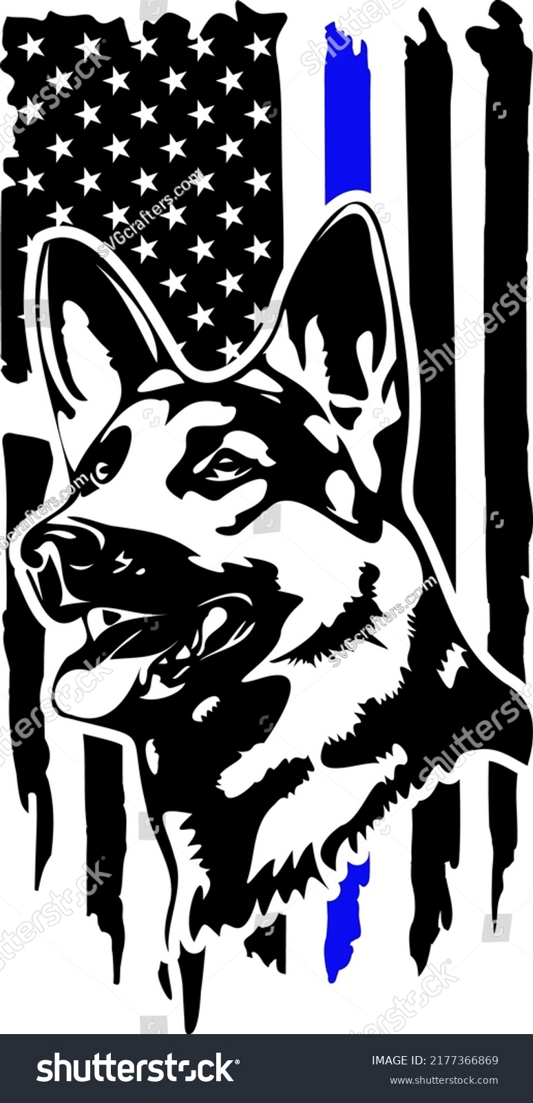 SVG of American Distressed Flag 01a Blue Line with Dog, German Shepherd Blue Line svg