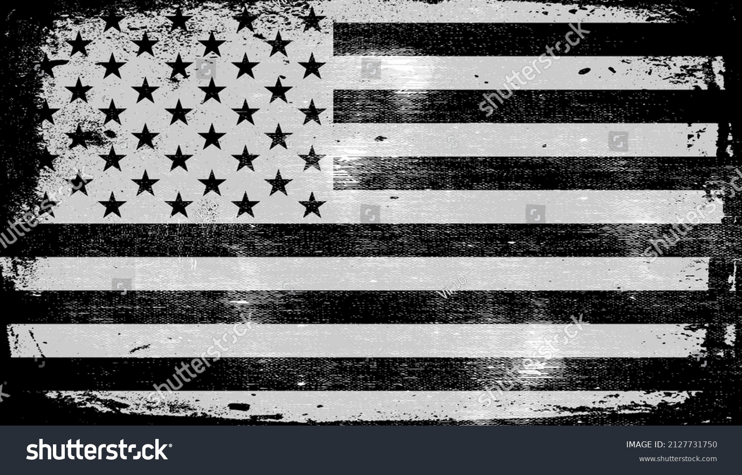 SVG of American Flag Background. Grunge Aged Vector Template. Horizontal orientation. Monochrome gamut. Black and white. Grunge layers can be easy editable or removed. svg