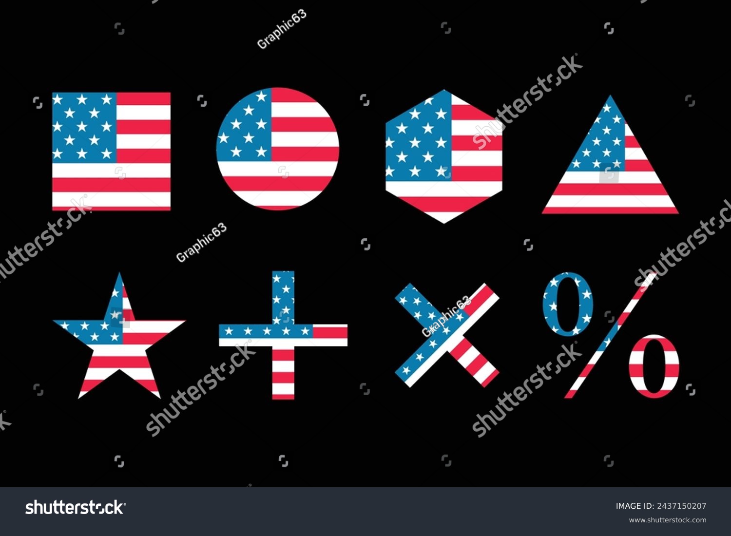 SVG of American Flag Icon Vector Set Bundle.Usa Star,Plus,Percent,Cross,Rectangular,Illipse,Polygon,triangle Flag Vector. svg