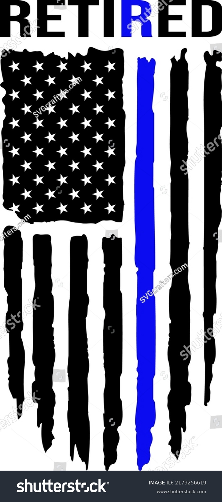 SVG of American Flag Retired Thin Blue Line, Blue Lives Matter, Police Veteran and Retired. svg