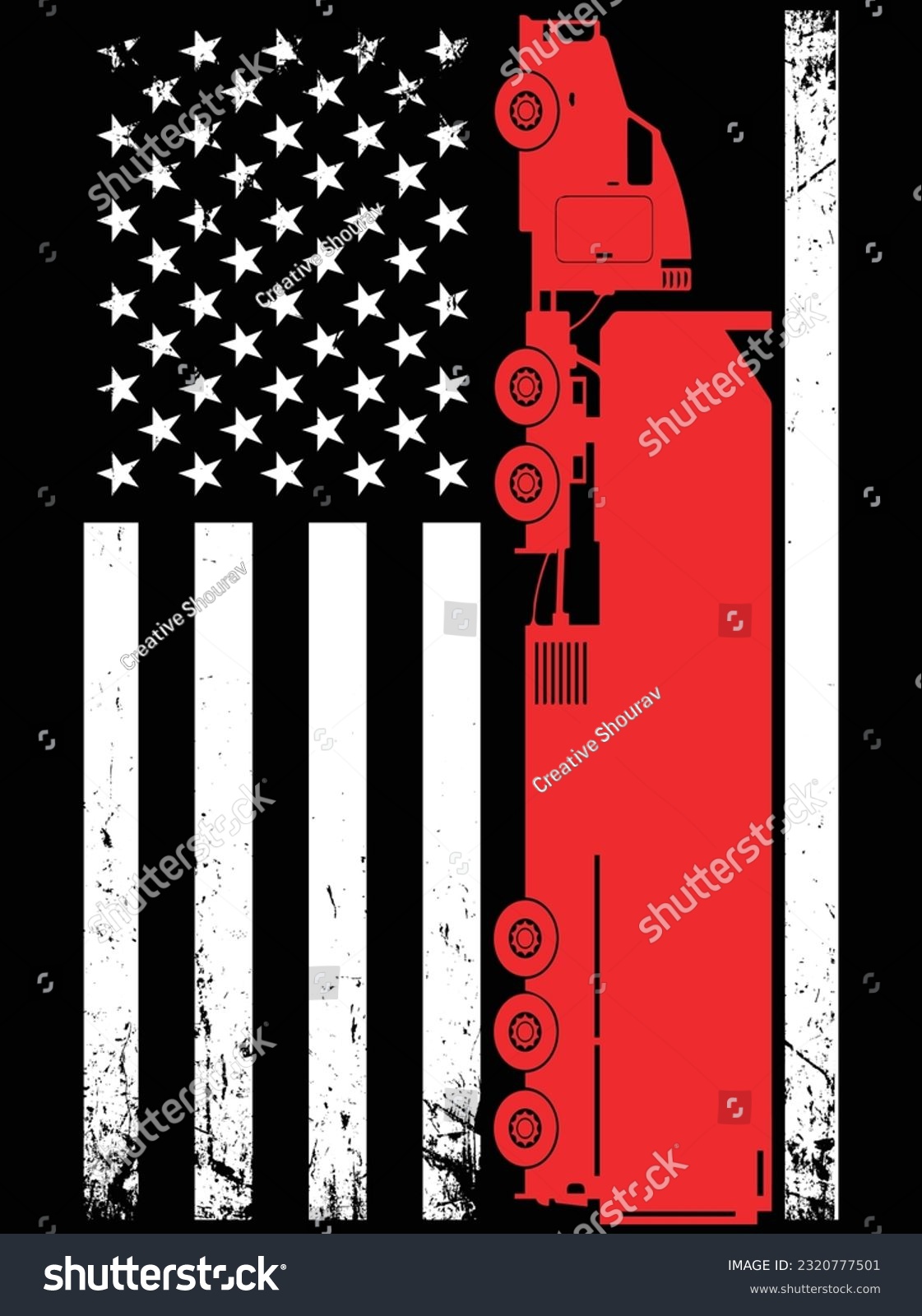 SVG of American flag truck vector art design, eps file. design file for t-shirt. SVG, EPS cuttable design file svg