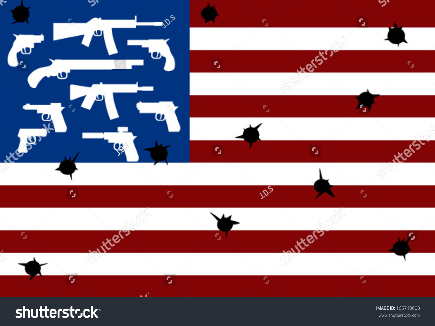 Download American Flag Guns Bullet Holes Stock Vector 165740003 ...