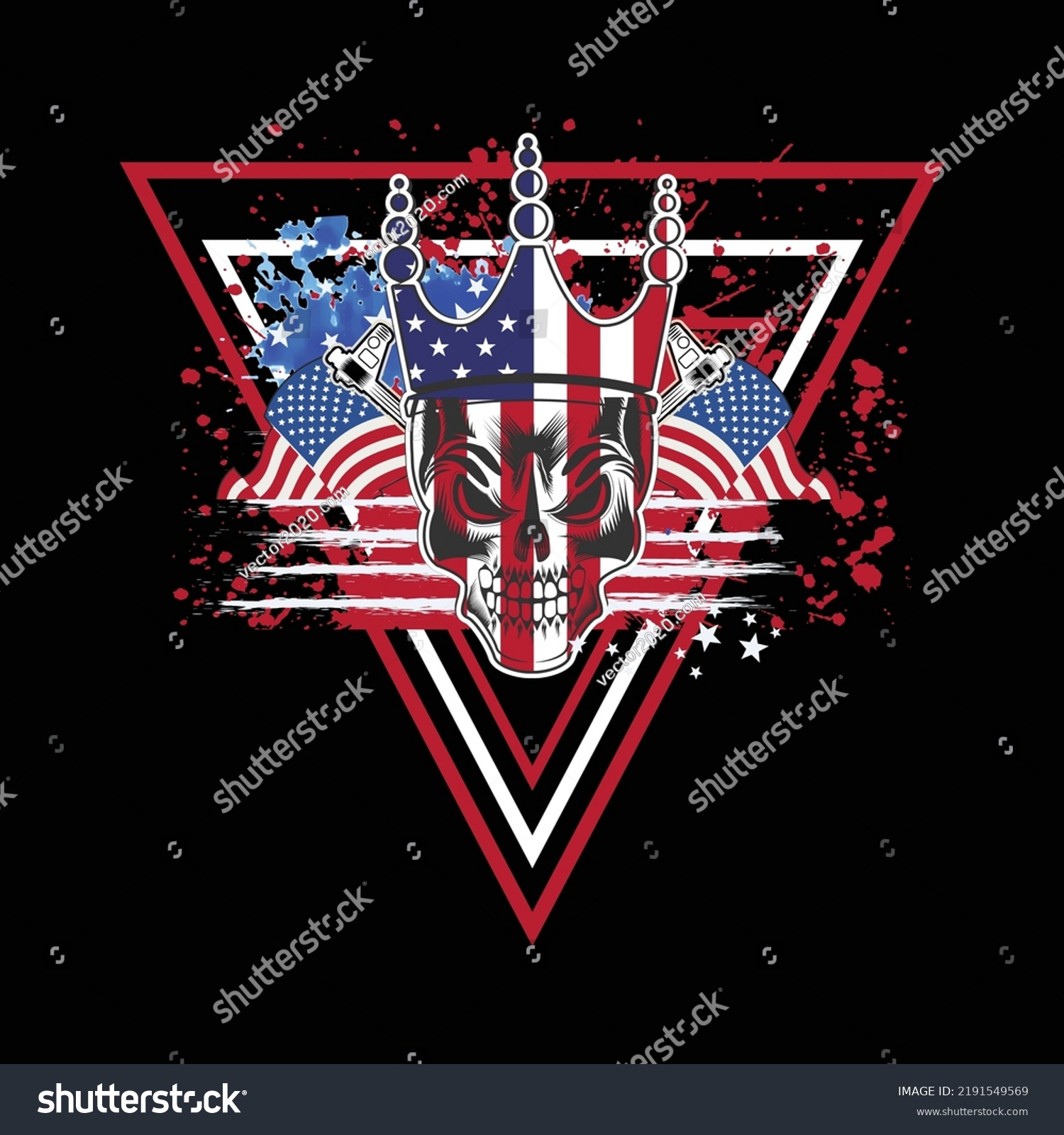 SVG of American Flag With skull Design T-shirt design, With This Instant Download, Which Includes: - Eps file, File Size : 2500 X 2500 Pixels. svg