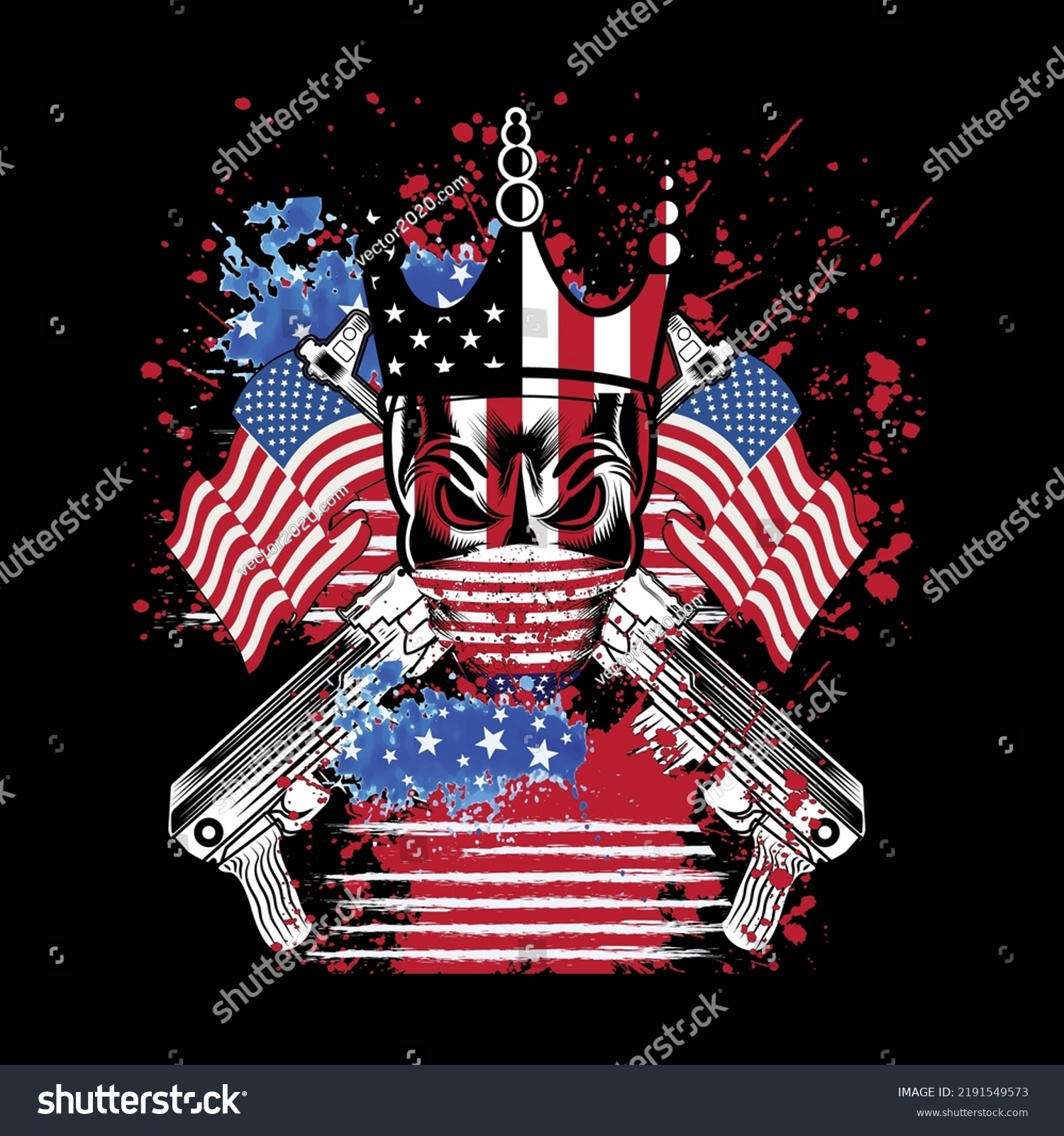 SVG of American Flag With skull Design T-shirt design, With This Instant Download, Which Includes: - Eps file, File Size : 2500 X 2500 Pixels. svg