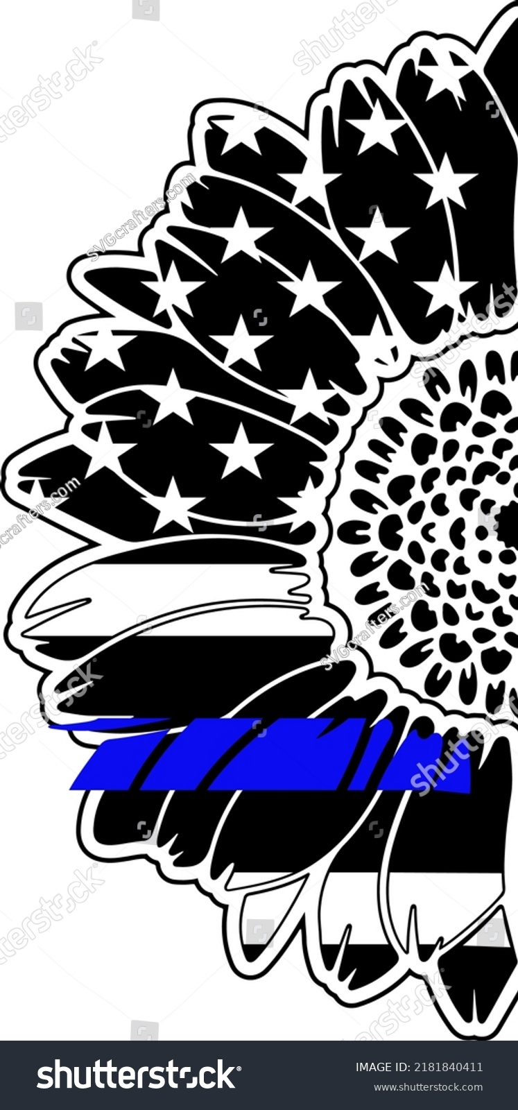 SVG of American Flag with Splitted Sunflower Blue Line, Police Sunflower Vector, Police Lives Matter EPS svg