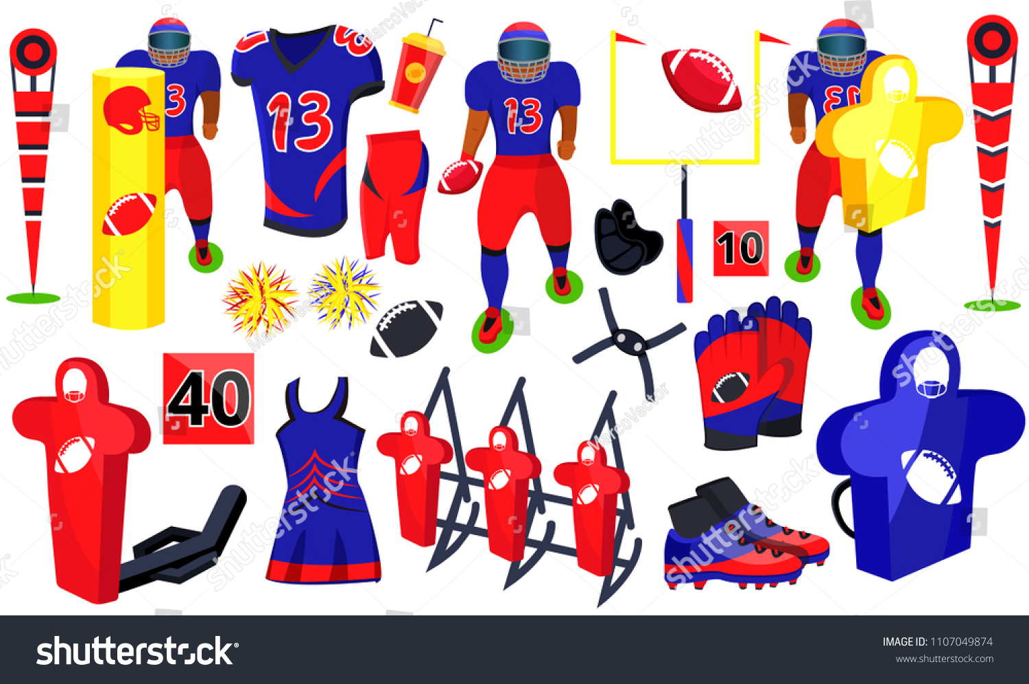 American Football Training Set Flat Cartoons Stock Vector Royalty Free