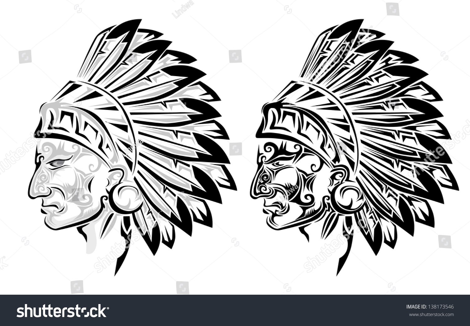 American Indian Chief Tattoo Stock Vector 138173546 : Shutterstock