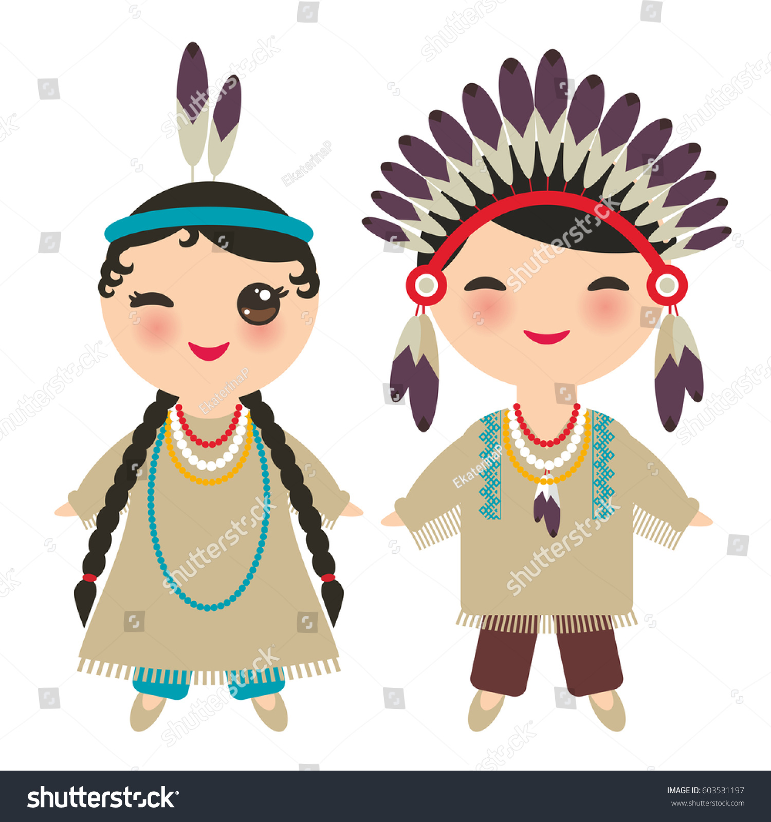 American Indians Kawaii Boy Girl National Stock Vector (Royalty Free ...