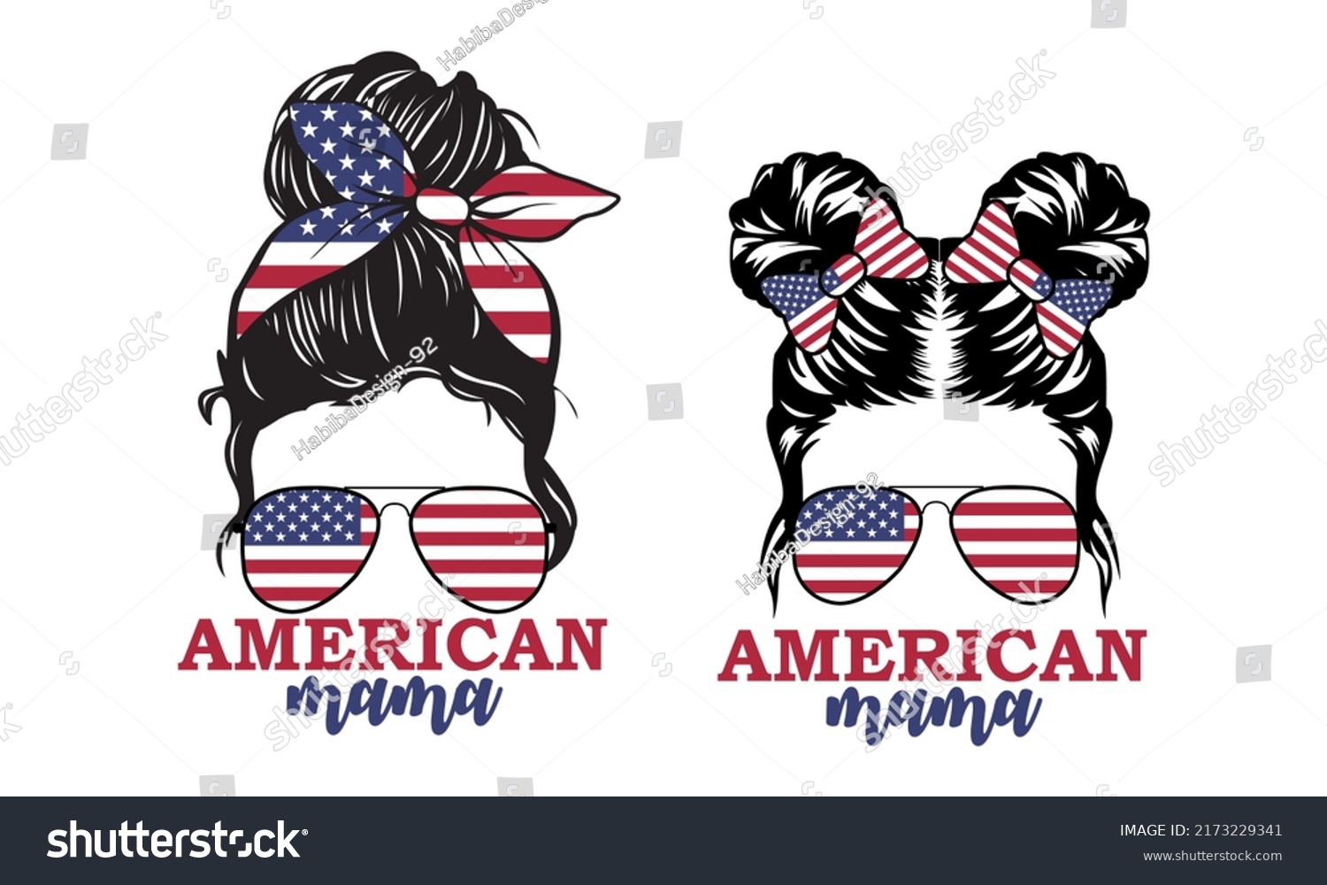 SVG of American Mama Messy Bun Hair Svg Vector 4th of July Messy Bun  svg