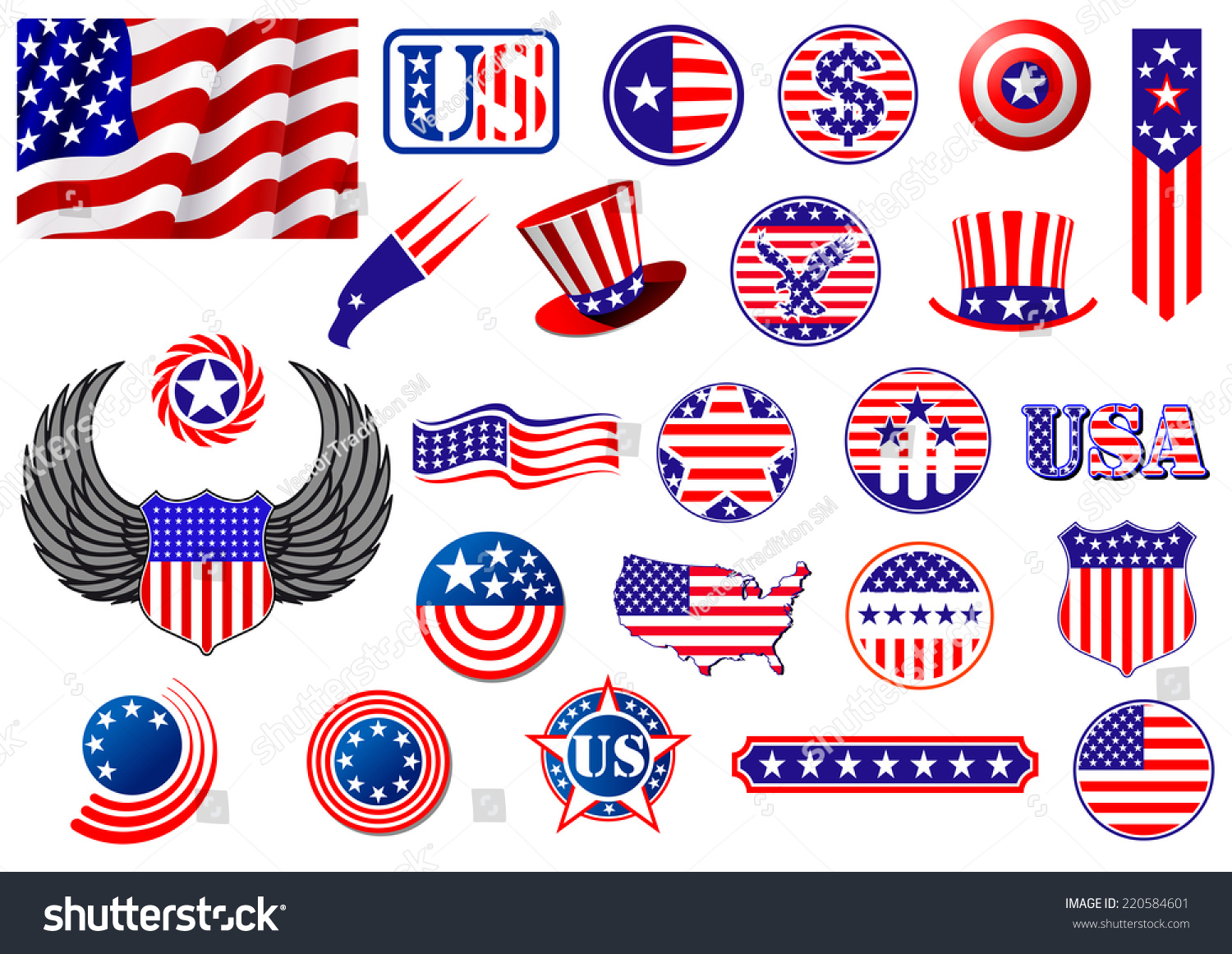 American Patriotic Badges Symbols Labels Decorated Stock Vector ...