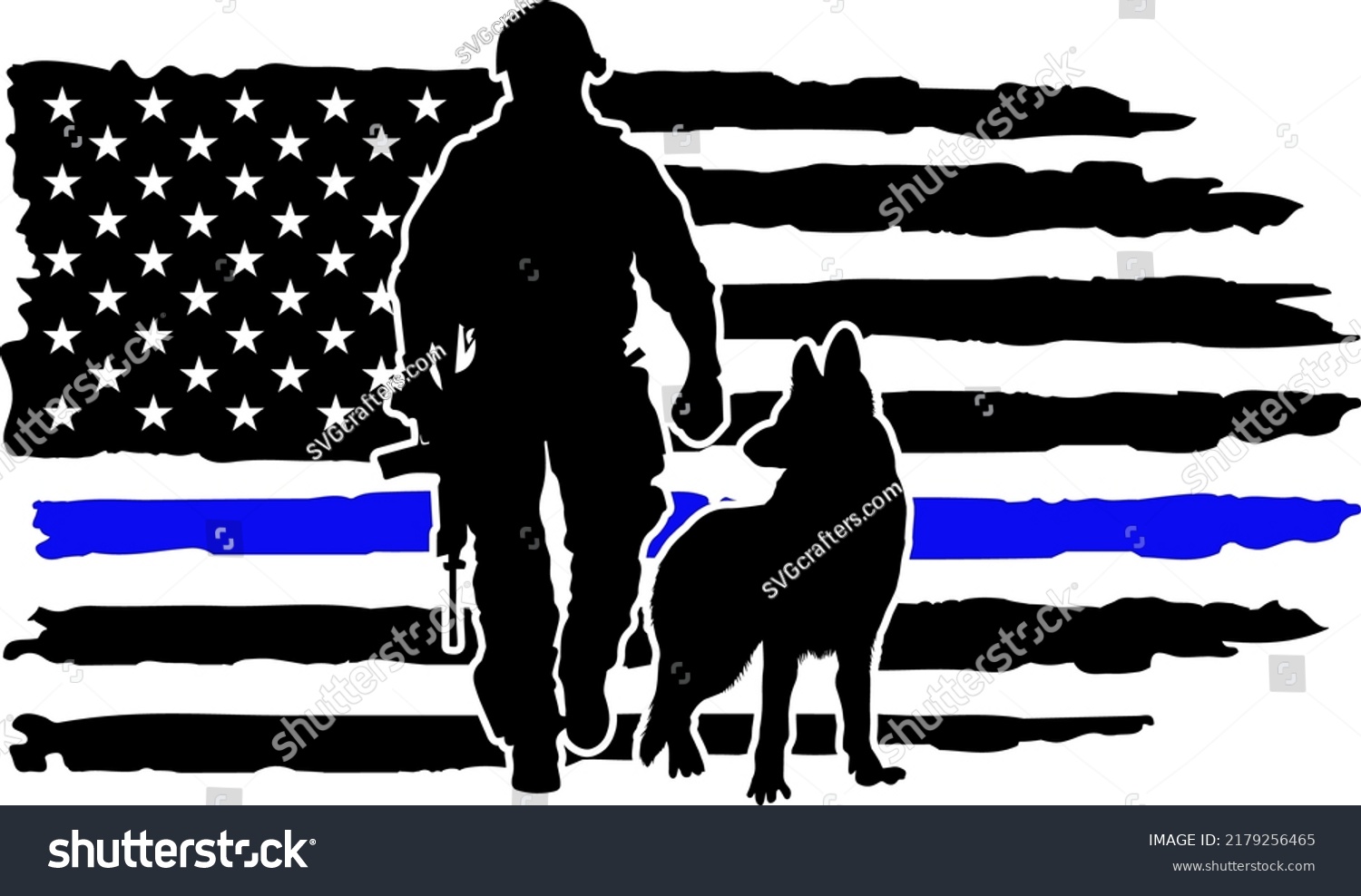 SVG of American Police Dog, K9 Police, Thin Blue Line Flag svg