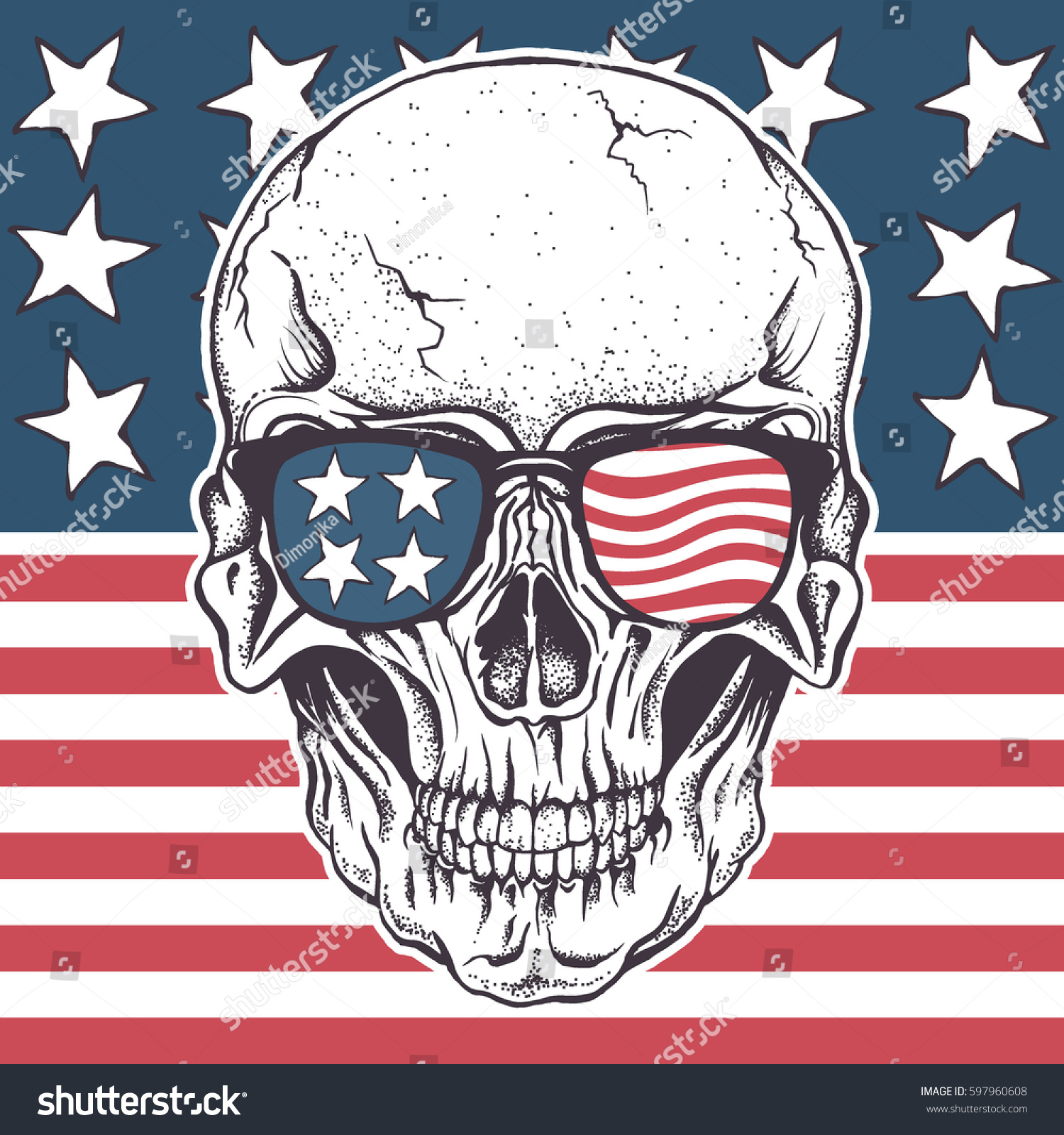 American Skull Sunglasses On Usa Flagvector Stock Vector 597960608 ...