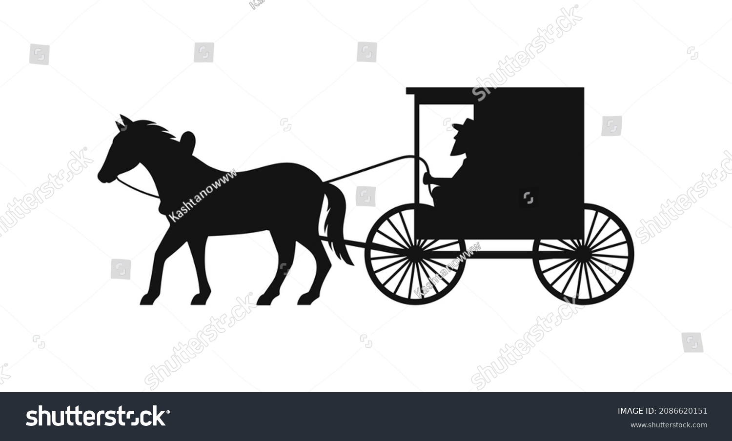SVG of Amish or mennonite buggy black silhouette logo isolated on white. Chariot wiht horse and bearded man. Symbol vintage design. Vector illustration. svg