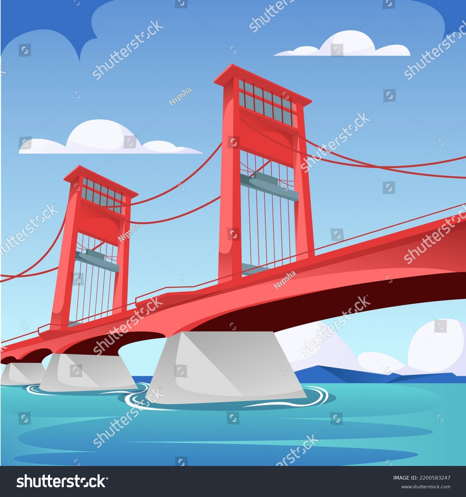 SVG of AMPERA Bridge in South Sumatra Indonesia. famous landmark building in sunset landscape concept in cartoon illustration vector svg