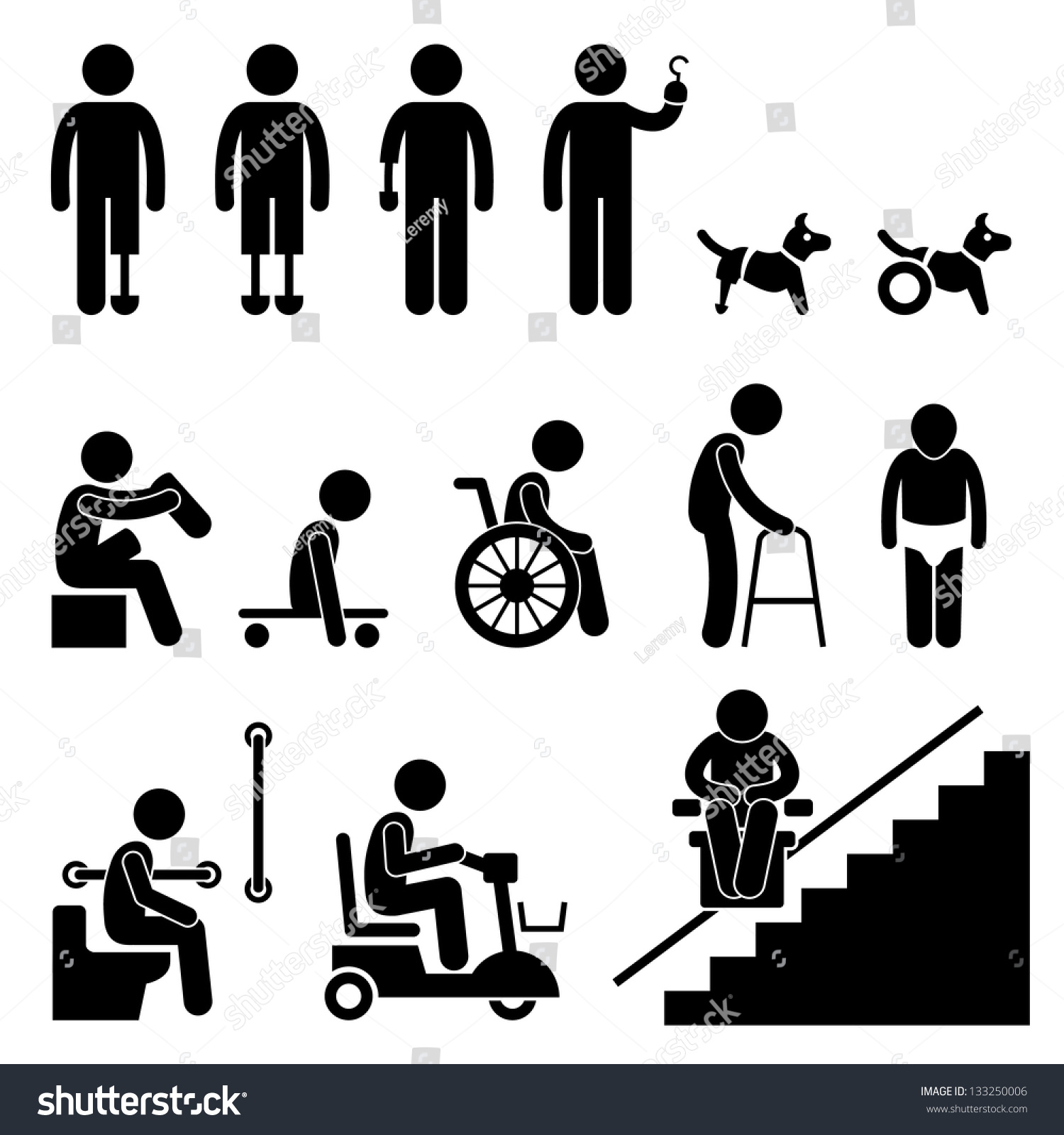 SVG of Amputee Handicap Disable People Man Tool Equipment Stick Figure Pictogram Icon svg