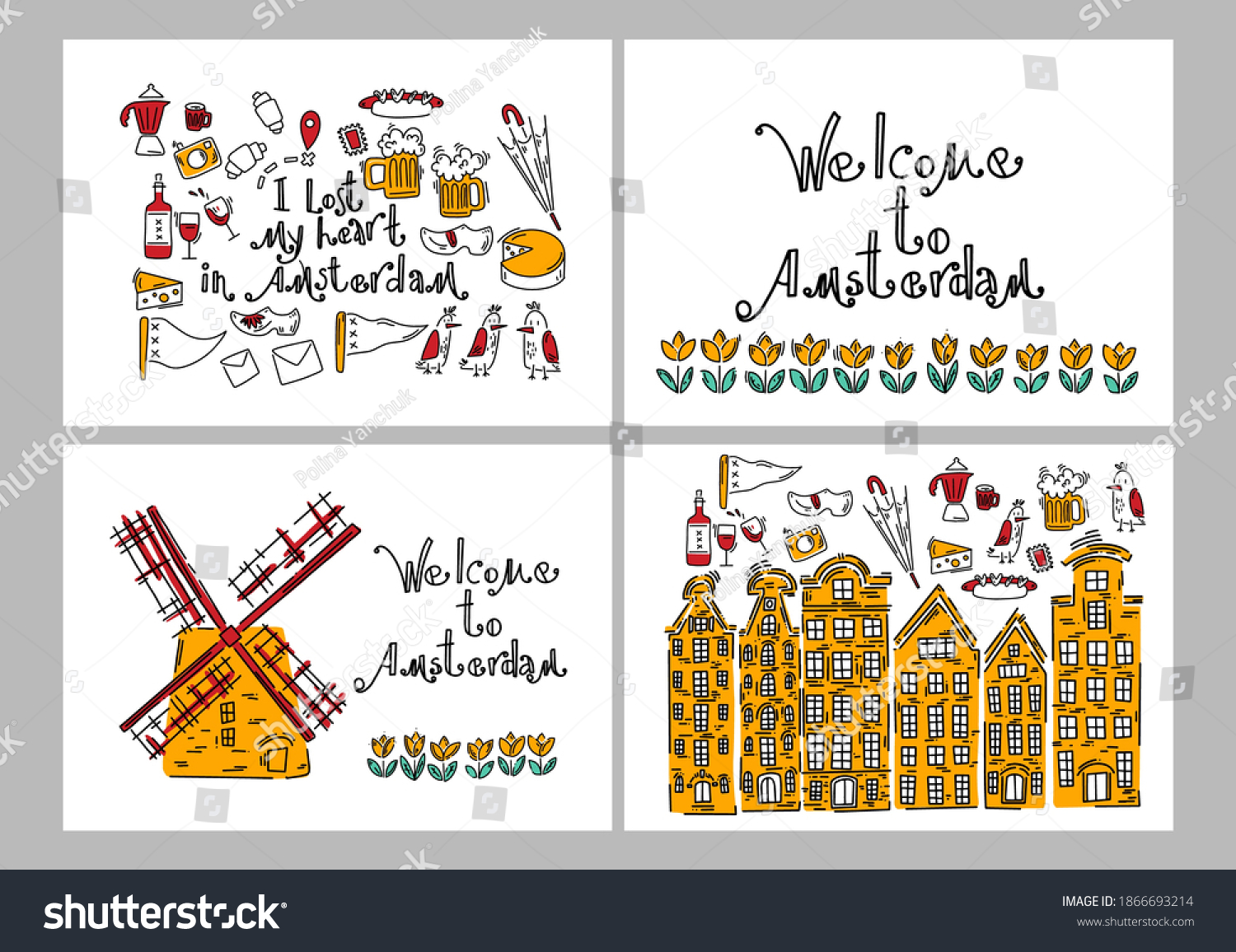 Amsterdam Vector Elements Set Travel Tourism Stock Vector Royalty Free 1866693214 Shutterstock 6378