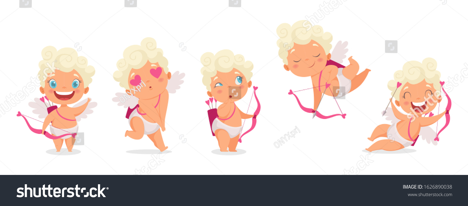 SVG of Amur babies. Funny cupid, little angels or god eros. Cute Greece kids with bow, heart hunters romantic vector characters svg