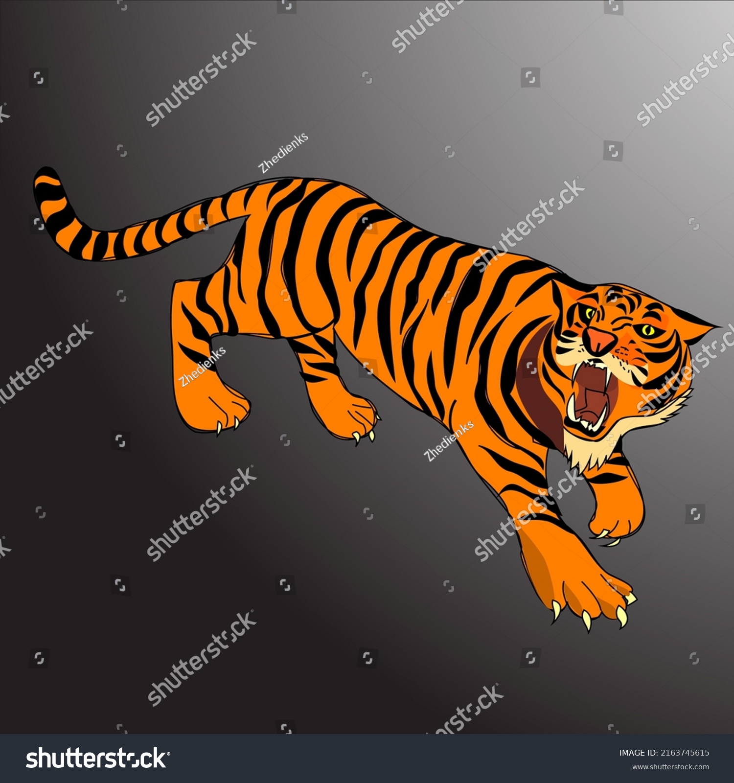 Amur Tiger Isolated On Black White Stock Vector Royalty Free 2163745615 Shutterstock 