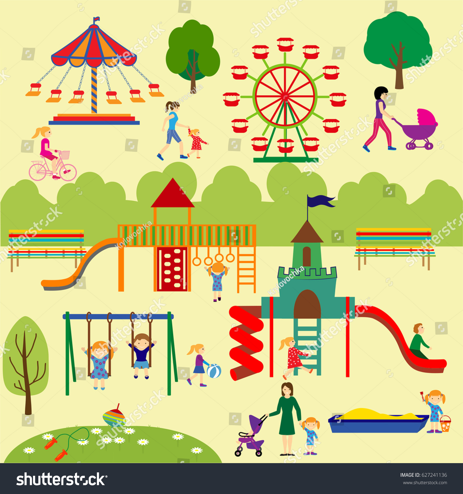 Amusement Park Playground Vector Illustrationchildren Play Stock Vector 