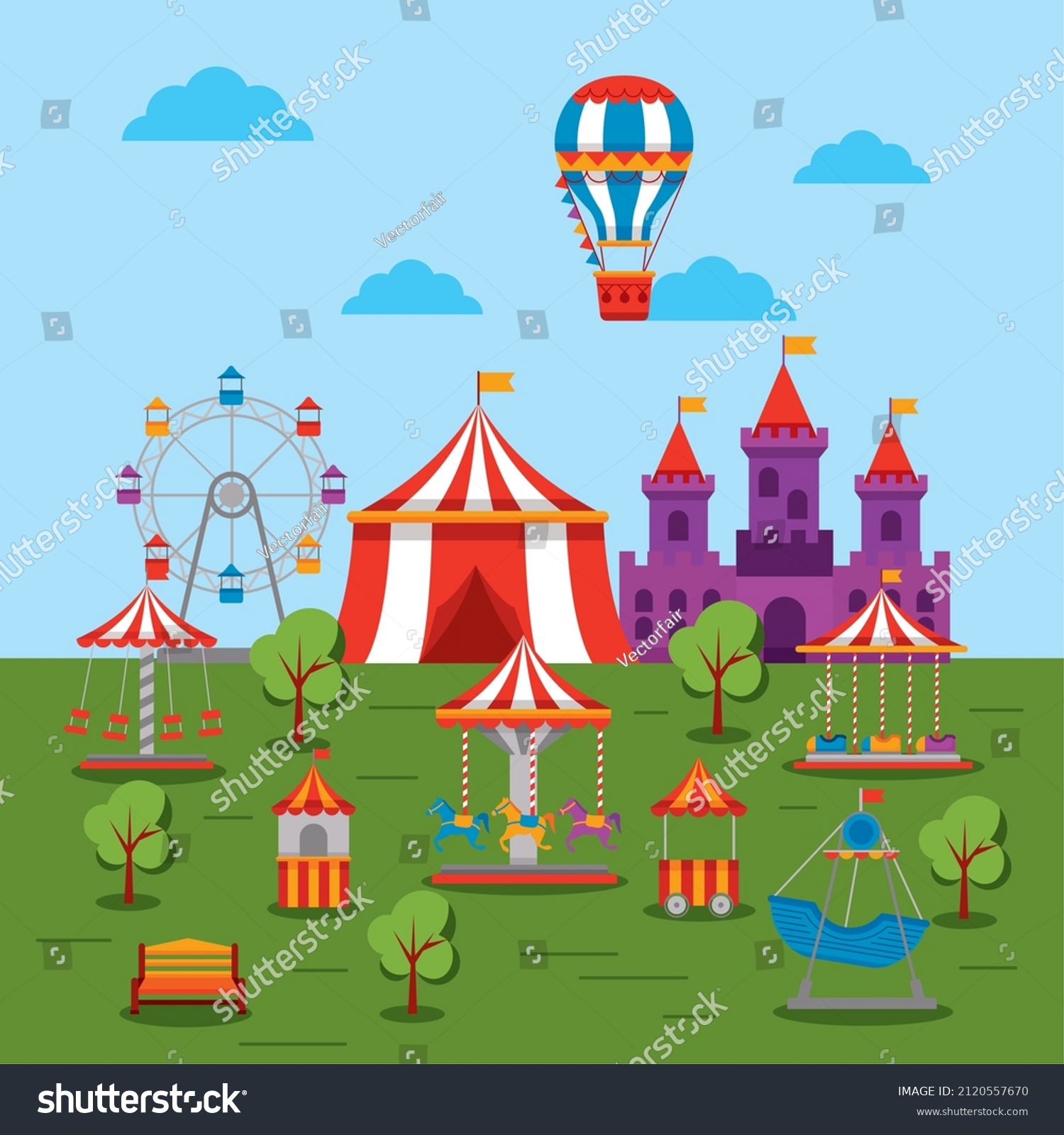 Amusement Park Cute Scene Landscape Stock Vector (Royalty Free ...