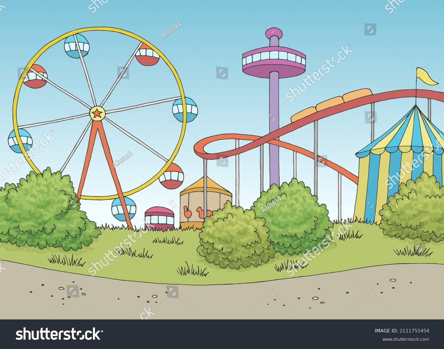 Amusement Park Landscape Graphic Color Sketch Stock Vector (royalty 